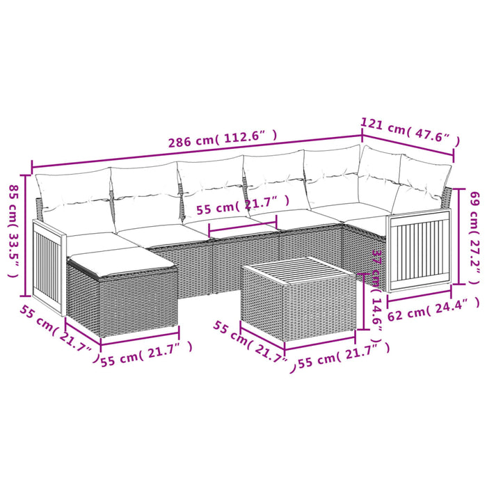 Set mobilier de grădină cu perne, 8 piese, negru, poliratan - WALTI WALTI