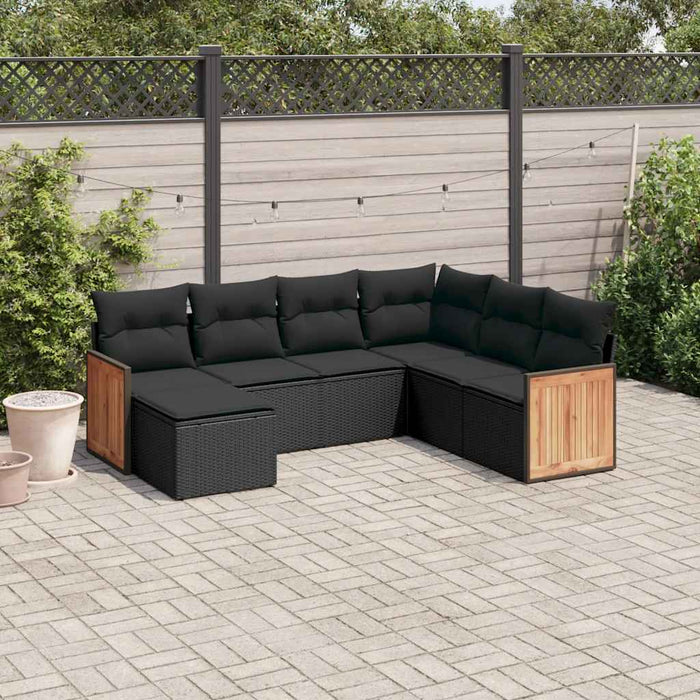 Set canapele de grădină cu perne, 7 piese, negru, poliratan - WALTI WALTI