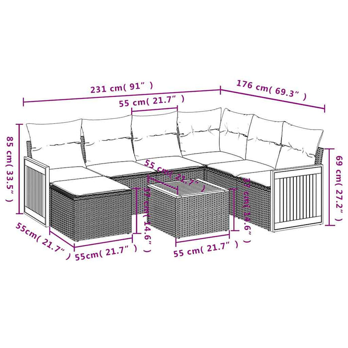 Set mobilier de grădină cu perne, 8 piese, negru, poliratan WALTI