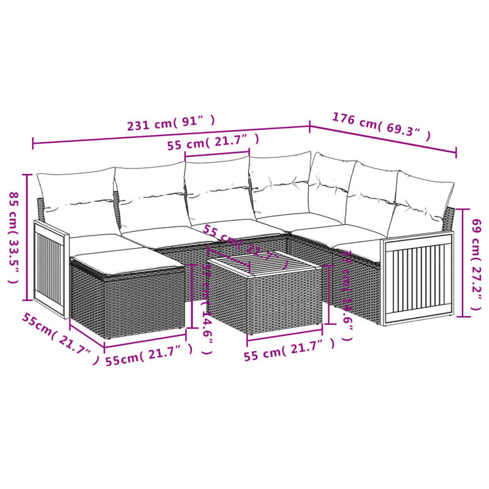 Set mobilier de grădină cu perne, 8 piese, negru, poliratan - WALTI WALTI