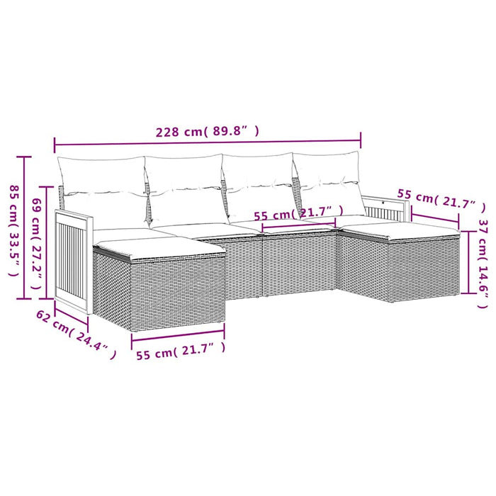 Set mobilier de grădină cu perne, 6 piese, negru, poliratan - WALTI WALTI