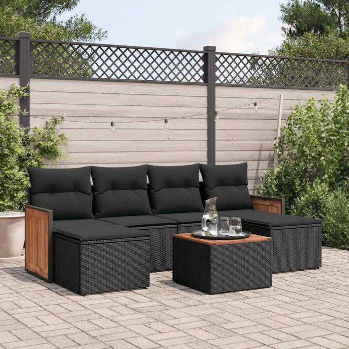 Set canapele de grădină cu perne, 7 piese, negru, poliratan WALTI