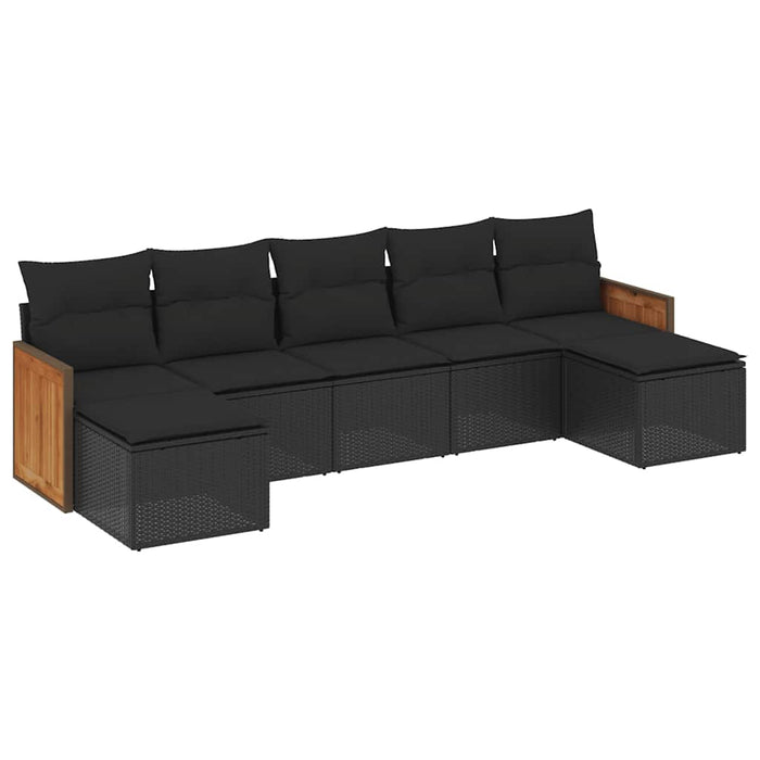 Set canapele de grădină cu perne, 7 piese, negru, poliratan WALTI