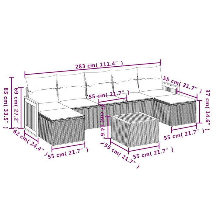 Set mobilier de grădină cu perne, 8 piese, negru, poliratan - WALTI WALTI