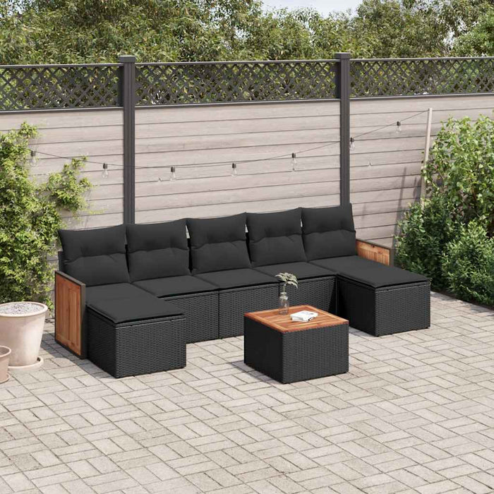 Set mobilier de grădină cu perne, 8 piese, negru, poliratan - WALTI WALTI