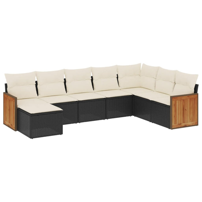 Set mobilier de grădină cu perne, 8 piese, negru, poliratan WALTI