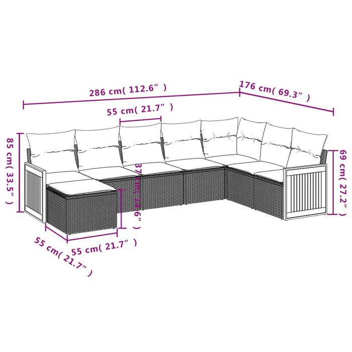 Set mobilier de grădină cu perne, 8 piese, negru, poliratan WALTI