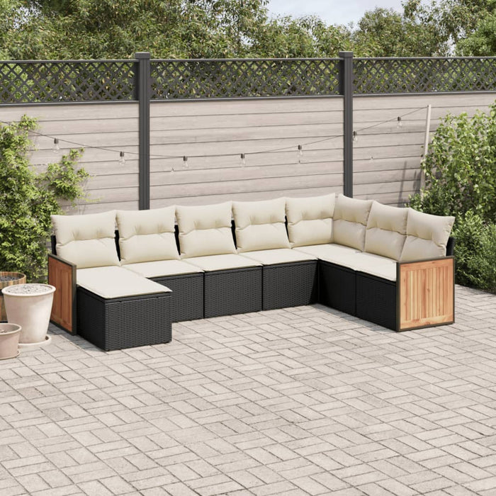 Set mobilier de grădină cu perne, 8 piese, negru, poliratan WALTI