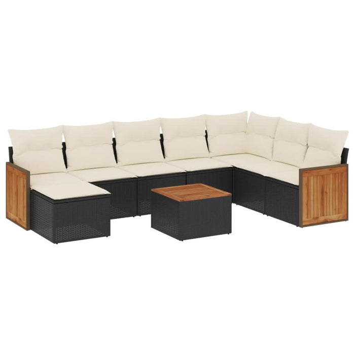 Set mobilier de grădină cu perne, 9 piese, negru, poliratan - WALTI WALTI