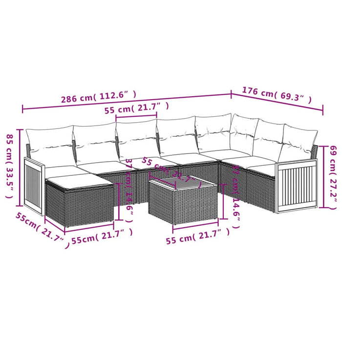 Set mobilier de grădină cu perne, 9 piese, negru, poliratan - WALTI WALTI