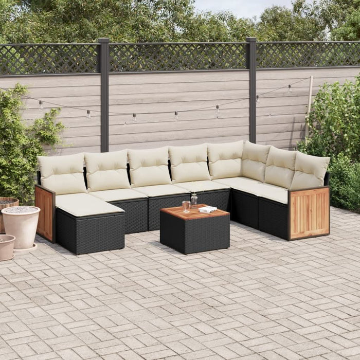 Set mobilier de grădină cu perne, 9 piese, negru, poliratan - WALTI WALTI