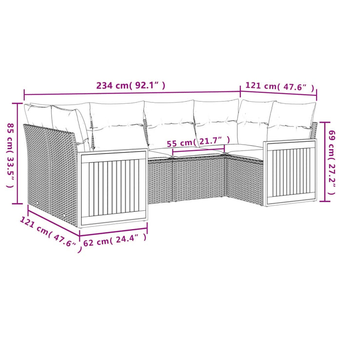 Set mobilier de grădină cu perne, 6 piese, negru, poliratan - WALTI WALTI