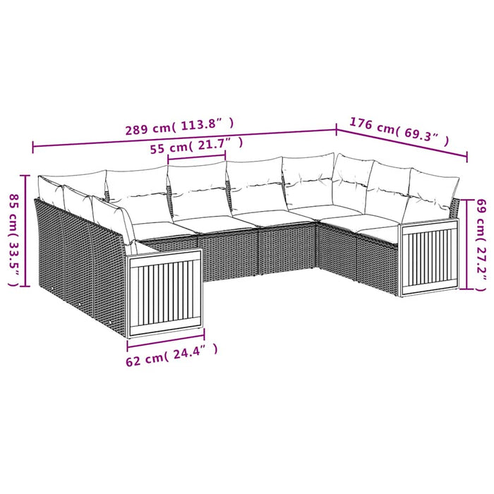 Set mobilier de grădină cu perne, 9 piese, negru, poliratan - WALTI WALTI
