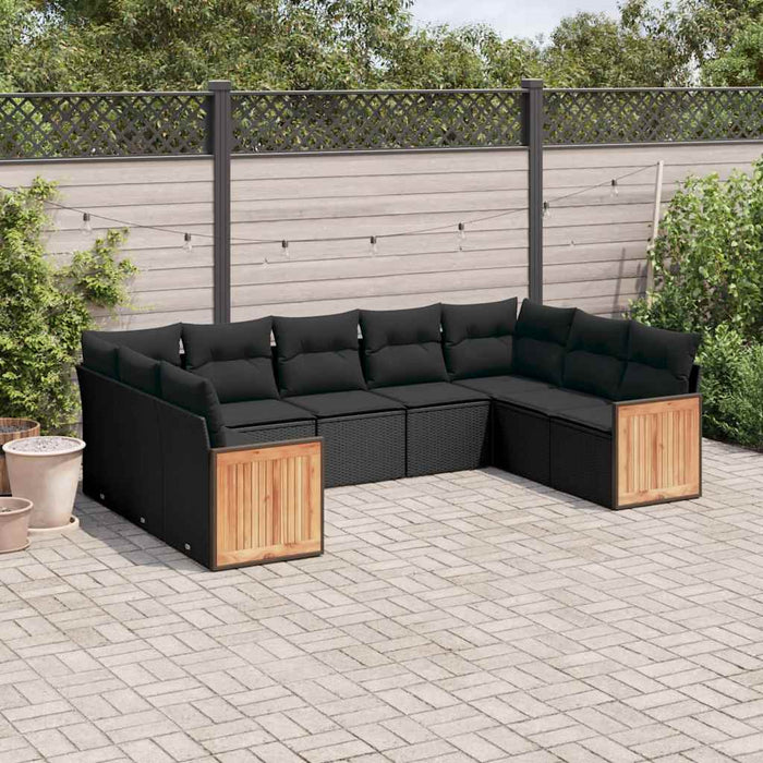 Set mobilier de grădină cu perne, 9 piese, negru, poliratan - WALTI WALTI