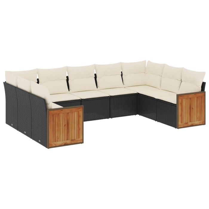Set mobilier de grădină cu perne, 9 piese, negru, poliratan - WALTI WALTI