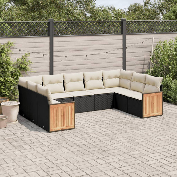 Set mobilier de grădină cu perne, 9 piese, negru, poliratan - WALTI WALTI