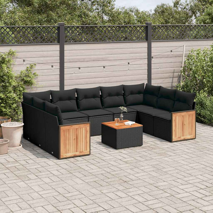Set canapele de grădină cu perne, 10 piese, negru, poliratan - WALTI WALTI