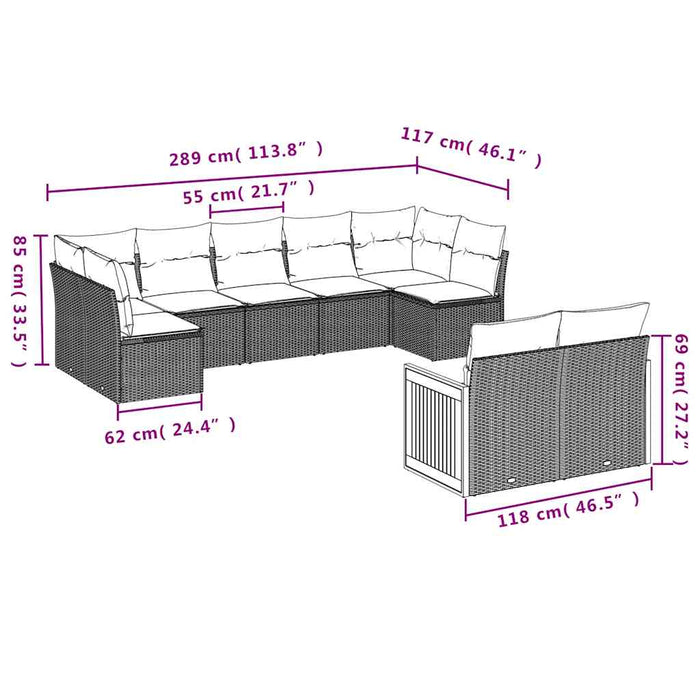 Set mobilier de grădină cu perne, 9 piese, negru, poliratan - WALTI WALTI