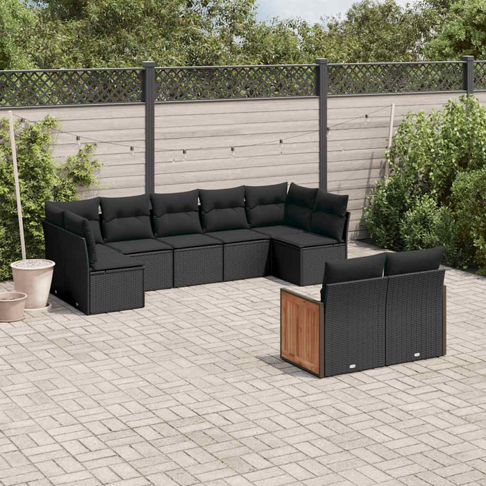 Set mobilier de grădină cu perne, 9 piese, negru, poliratan - WALTI WALTI