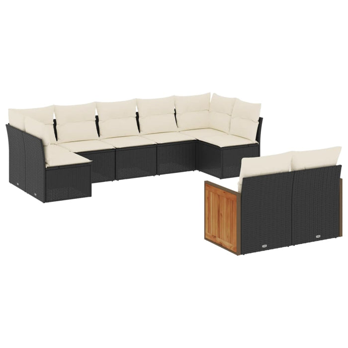 Set mobilier de grădină cu perne, 9 piese, negru, poliratan - WALTI WALTI