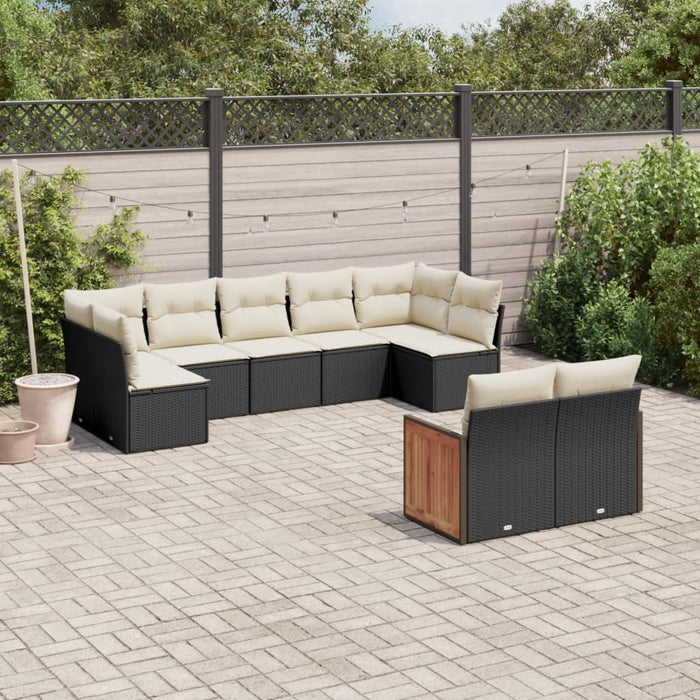 Set mobilier de grădină cu perne, 9 piese, negru, poliratan - WALTI WALTI