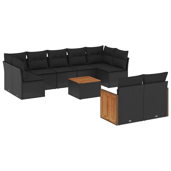 Set canapele de grădină cu perne, 10 piese, negru, poliratan - WALTI WALTI