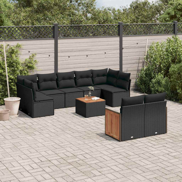 Set canapele de grădină cu perne, 10 piese, negru, poliratan - WALTI WALTI