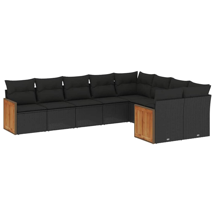 Set mobilier de grădină cu perne, 9 piese, negru, poliratan - WALTI WALTI