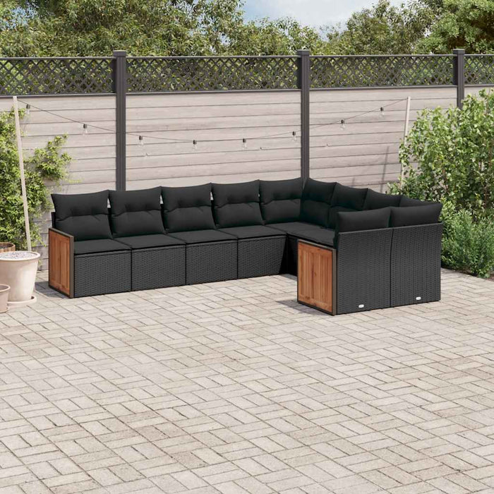 Set mobilier de grădină cu perne, 9 piese, negru, poliratan - WALTI WALTI