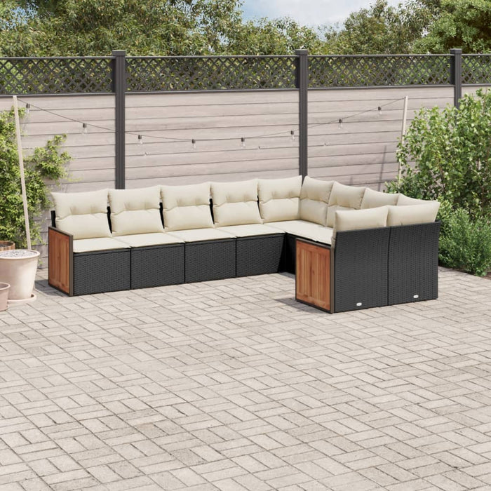 Set mobilier de grădină cu perne, 9 piese, negru, poliratan - WALTI WALTI