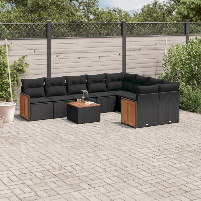 Set canapele de grădină cu perne, 10 piese, negru, poliratan WALTI