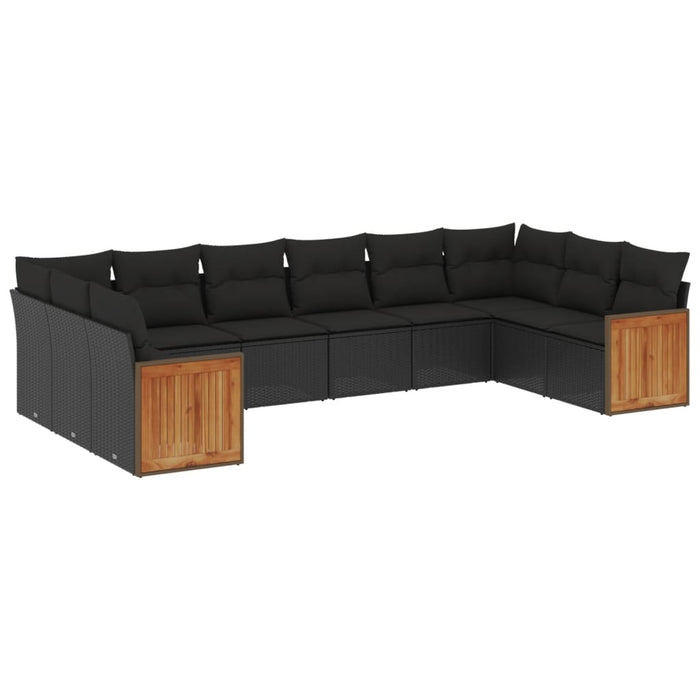 Set canapele de grădină cu perne, 10 piese, negru, poliratan WALTI