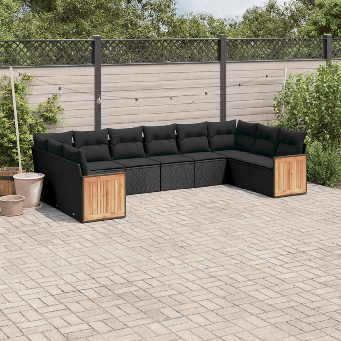Set canapele de grădină cu perne, 10 piese, negru, poliratan WALTI