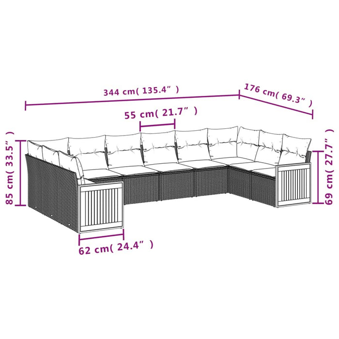 Set canapele de grădină cu perne, 10 piese, bej, poliratan - WALTI WALTI