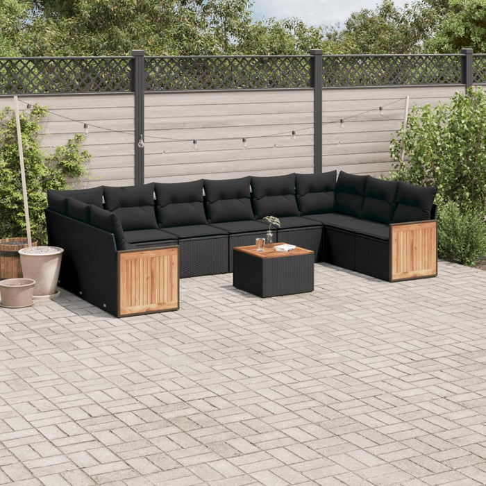 Set canapele de grădină cu perne, 11 piese, negru, poliratan - WALTI WALTI