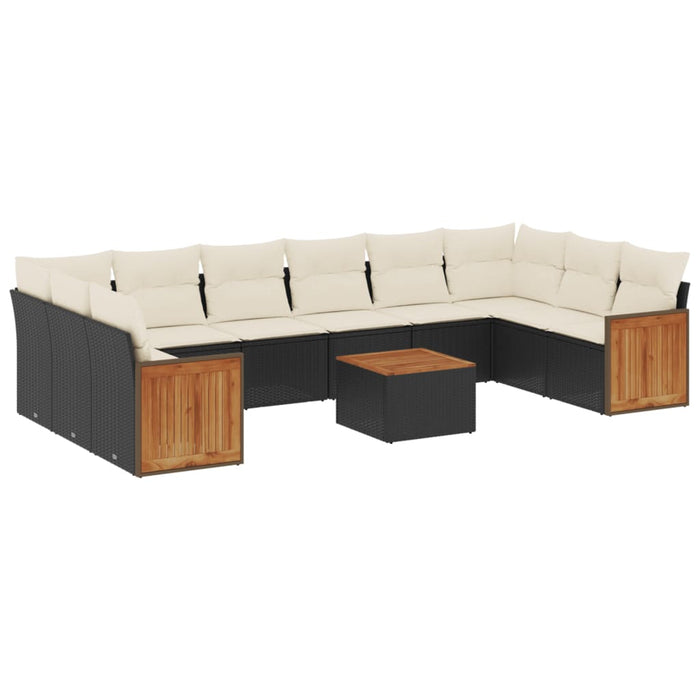 Set canapele de grădină cu perne, 11 piese, negru, poliratan WALTI