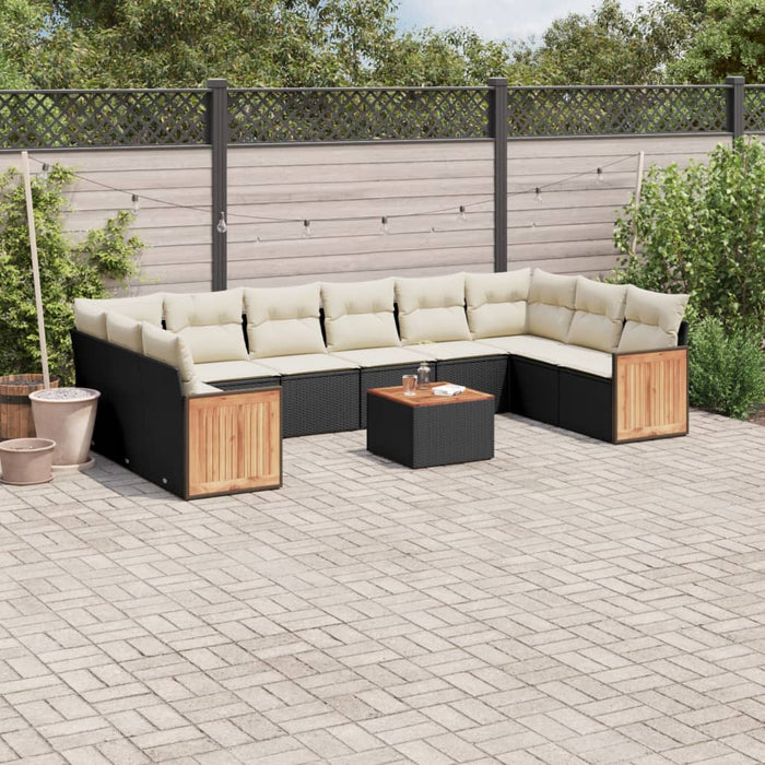Set canapele de grădină cu perne, 11 piese, negru, poliratan WALTI