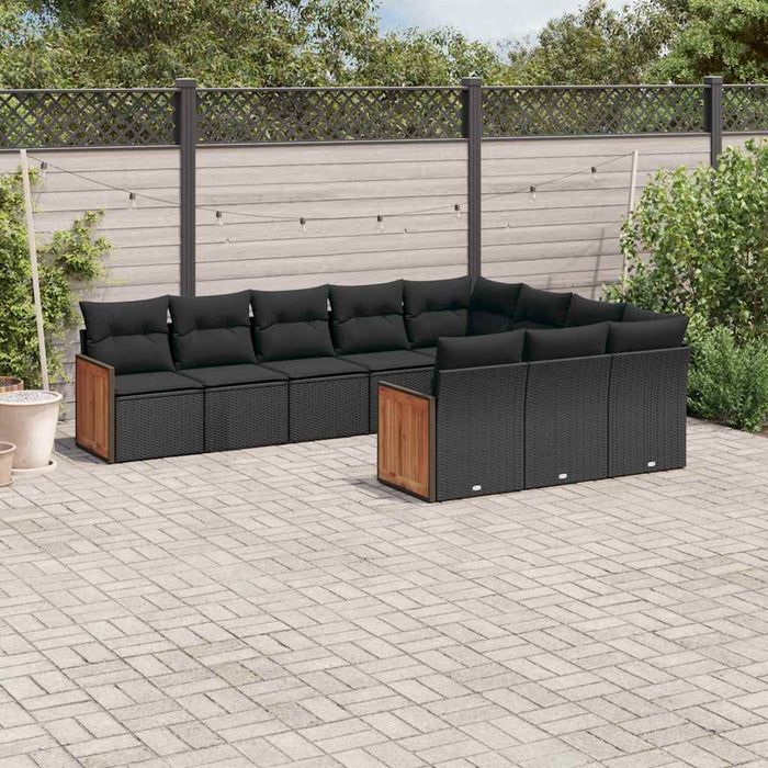 Set canapele de grădină cu perne, 10 piese, negru, poliratan - WALTI WALTI