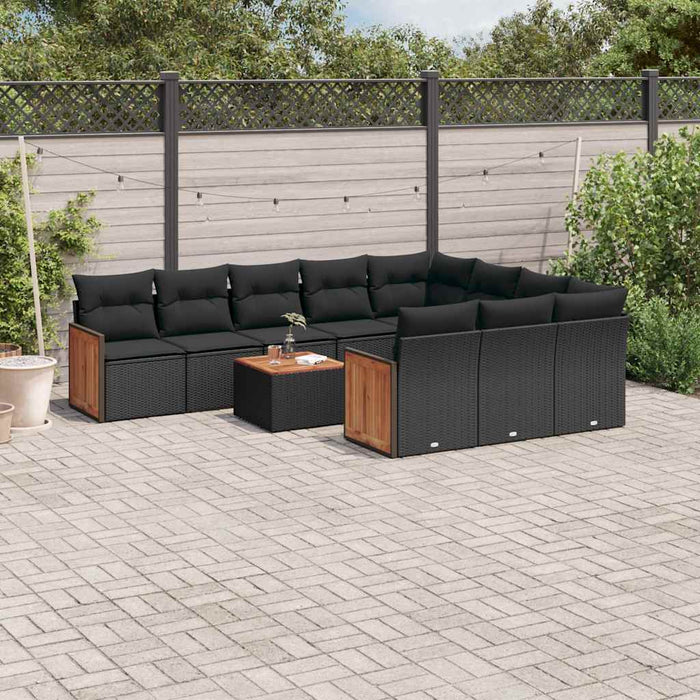Set canapele de grădină cu perne, 11 piese, negru, poliratan - WALTI WALTI