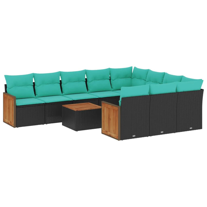 Set canapele de grădină cu 11 piese și perne, poliratan negru WALTI