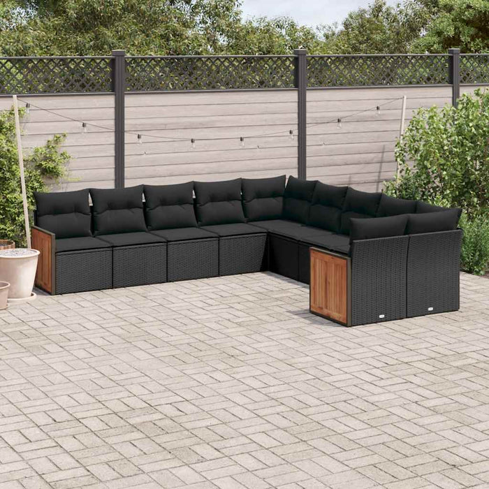 Set canapele de grădină cu perne, 10 piese, negru, poliratan - WALTI WALTI