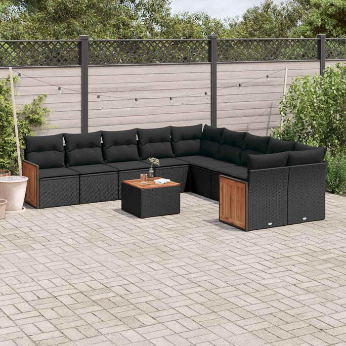 Set canapele de grădină cu perne, 11 piese, negru, poliratan - WALTI WALTI