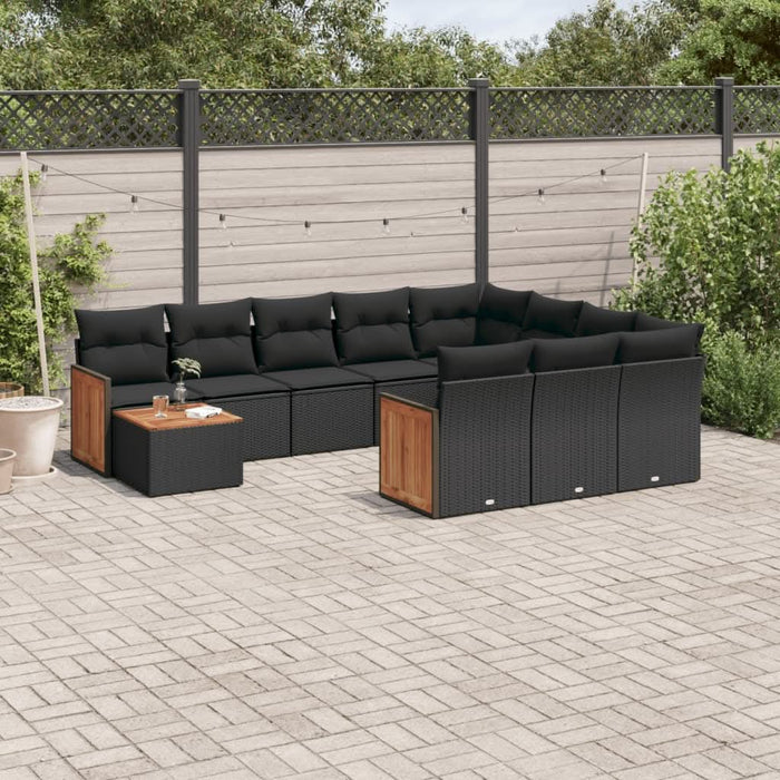 Set canapele de grădină cu perne, 11 piese, negru, poliratan - WALTI WALTI