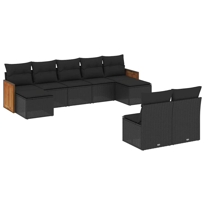 Set mobilier de grădină cu perne, 9 piese, negru, poliratan WALTI