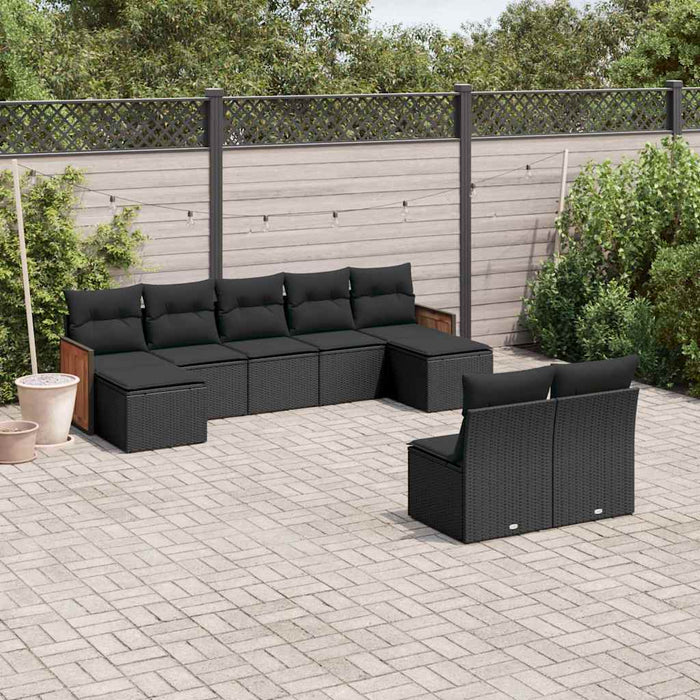 Set mobilier de grădină cu perne, 9 piese, negru, poliratan WALTI