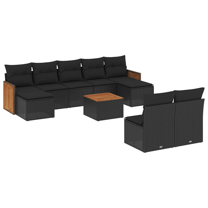 Set canapele de grădină cu perne, 10 piese, negru, poliratan WALTI