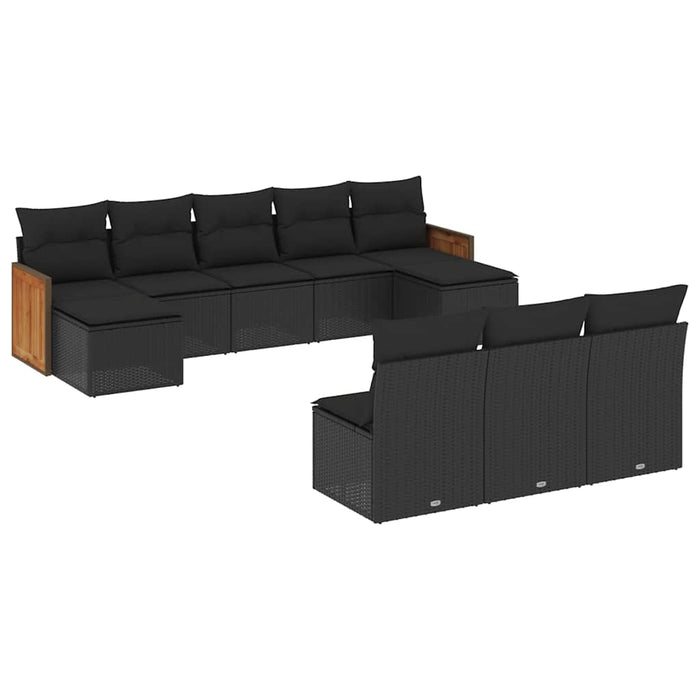 Set canapele de grădină cu perne, 10 piese, negru, poliratan WALTI