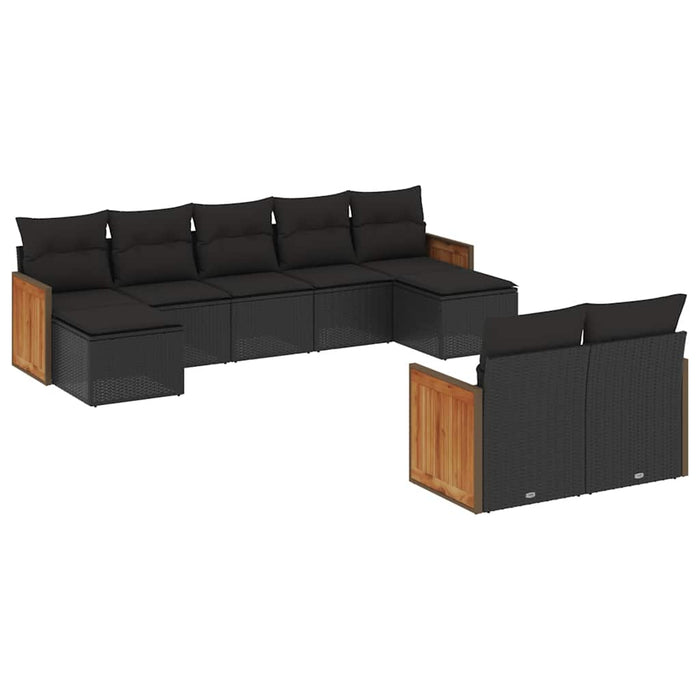 Set mobilier de grădină cu perne, 9 piese, negru, poliratan - WALTI WALTI