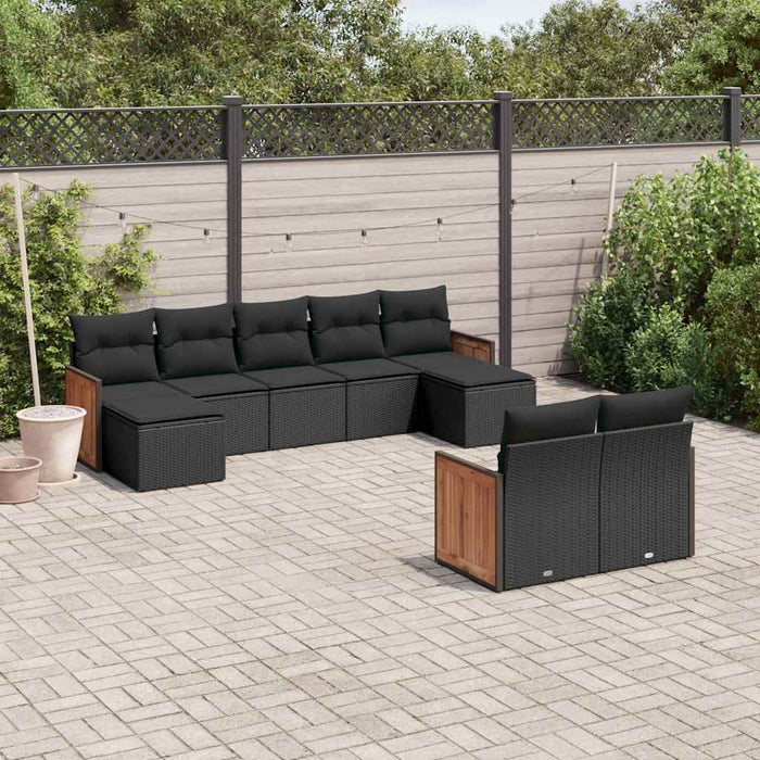 Set mobilier de grădină cu perne, 9 piese, negru, poliratan - WALTI WALTI