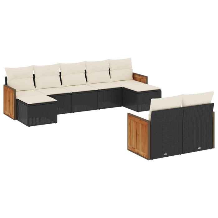 Set mobilier de grădină cu perne, 9 piese, negru, poliratan - WALTI WALTI